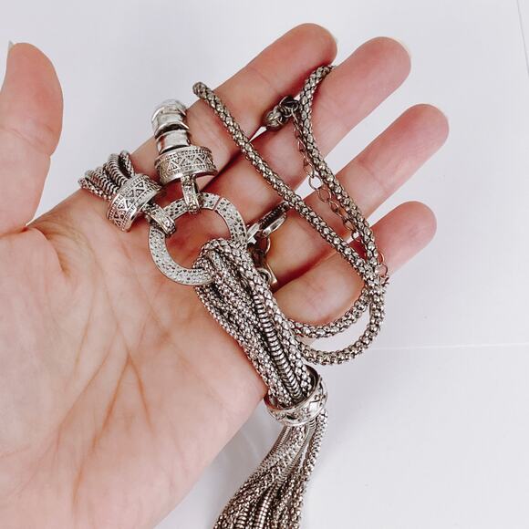 VTG Y2K Signed Erica Lyons Necklace Silver Tone Statement Mixed Chains - Picture 3 of 15